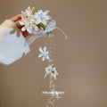 White Flower Lace Duckbill Hair Clip With Pearl Like Long Tassels view 4