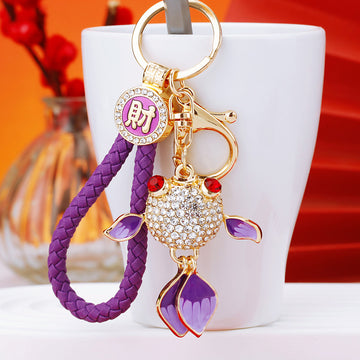 Jeweled Goldfish Keychains in Five Colors with Braided Fortune Loops