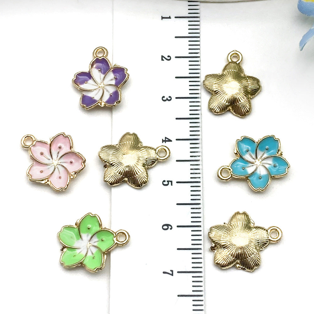 Enamel Zinc Alloy Five Petal Flower Cherry Blossom Charm Pendant for DIY Jewelry Making