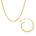 Textured Oval Link Chain Necklace Bracelet Gold Steel Tone Set view 5