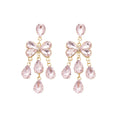 Pink Crystal Bow Teardrop Earrings with Reflective Details view 5