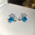 Crystal Square and Pearl Clip-On Stud Earrings with Polished Metal Details view 6