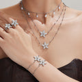 Five Petal Zircon Flower Necklace Bracelet Earring Ring Set view 4