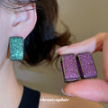 Crystal Pave Rectangle Statement Hoop Earrings For Women view 2