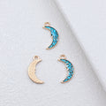 Gold Tone Crescent Moon Charms in Blue and Purple Enamel view 3
