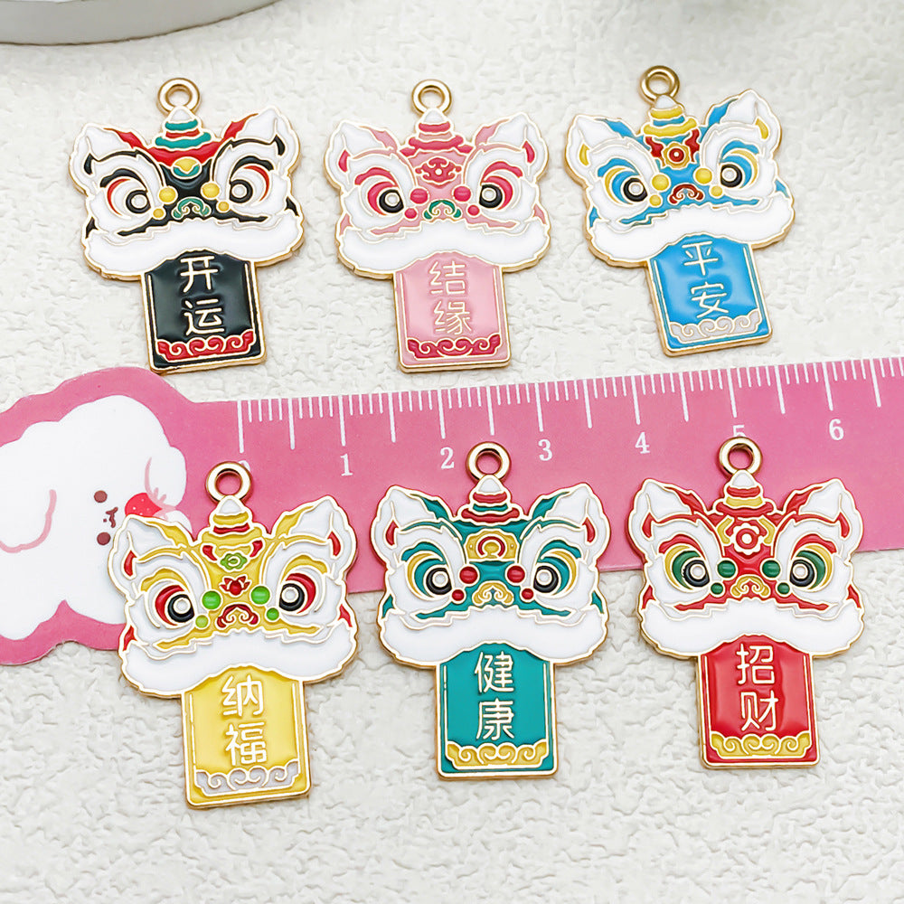 Enamel Zinc Alloy Lion Dance Charm Pendant for DIY Keychain Bracelet Necklace Jewelry