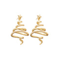 Spiral Christmas Tree Star Drop Stud Earrings With Decorative Metal Details view 5