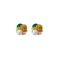 Mixed Metal Floral Stud Earrings With White Pearl Centers view 5