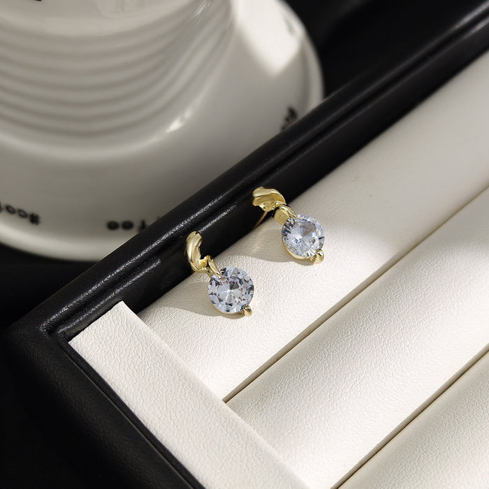 Clear Round Crystal Look Gold Claw Small Stud Earrings