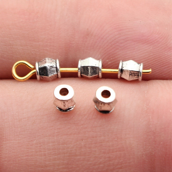 Antique Silver Faceted Cube Spacer Bead With Small Hole