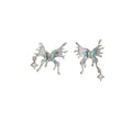 Silver Irregular Butterfly Studs Blue Enamel Crystal Drop view 5