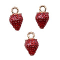 Textured Red Strawberry Charm with Green Enamel Leaf and Gold Tone Loop view 4