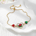 Gold Tone Pressed Flower Crystal Heart Slider Bracelets in Six Designs view 4