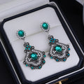 Aqua Silver Tone Green Palace Fan Crystal Metal Dangle Earrings view 5