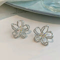 Silver Tone Open Line Floral Stud Earrings Statement Jewelry Design view 4