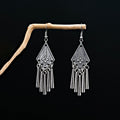 Fifty-One Silver Tone Ornate Ethnic Fringe Dangle Earrings view 2