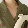 Gold Interlocking Double Ring Pendant Necklace Metal Alloy view 3
