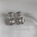 Silver Hammered Square Drop Earrings Clear Glass Stone view 4