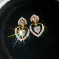 Double Heart Crystal Drop Earrings in Two Metal Tones view 7