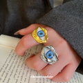 Gold Silver Blue Eyeball Open Ring Irregular Metal Frame view 1