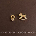 Gold Tone Rocking Horse And Clear Stone Asymmetric Stud Earrings view 3