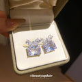Crystal Butterfly and Square Drop Stud Earrings in Silver Tone view 4