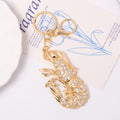 Gold Rhinestone Lobster Keychain Metal Crayfish Charm Ring view 1