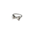 Open Adjustable Silver Tone Bow Ring With Twisted Beaded Band view 5