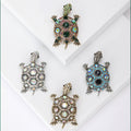 Rhinestone Turtle Brooch in Green Blue Silver Gold view 1