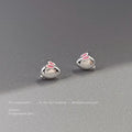 Silver Mini Rabbit Stud Earrings Pink Enamel Inner Ears view 4
