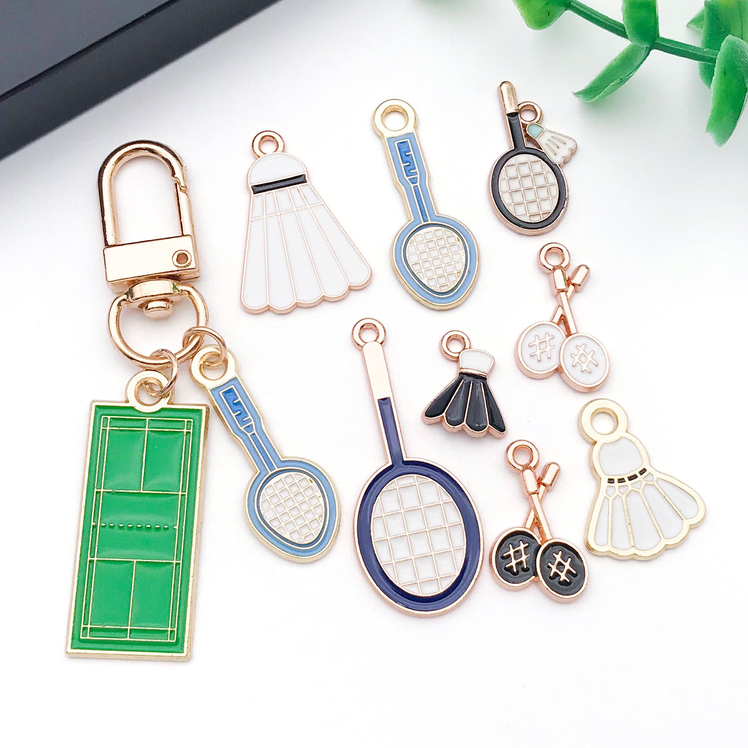Zinc Alloy Badminton Racket Court Charm Pendant for DIY Bracelet Necklace Keychain