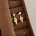Gold Flower Stud Clear Kite Halo Drop Zircon Earrings view 4