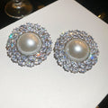 Crystal Halo Pearl Statement Stud Earrings Fashion Jewelry view 7