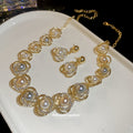 Gold Pearl Crystal Flower Necklace And Drop Earring Set view 4