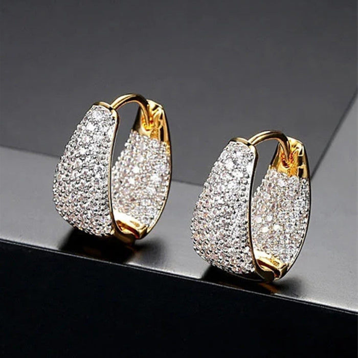 Gold Tone Pavé Triangle Huggie Hoop Earrings Clear CZ