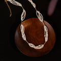 Multi Strand White Crystal and Pearl Style Beaded Necklace view 2