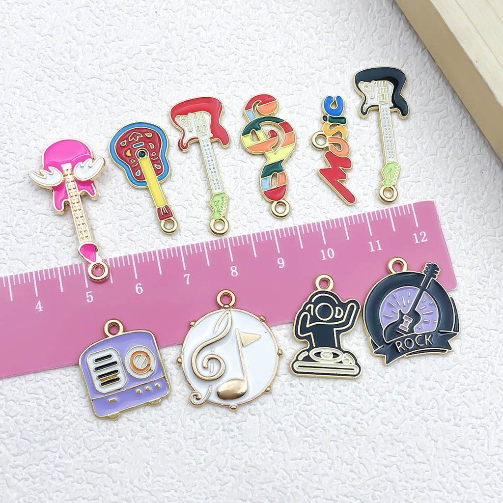 Enamel Zinc Alloy Guitar Music Note Charm Pendant for Keychains Necklaces and Earrings