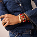 Red Knotted Cord Bracelet with Five Evil Eye Stations view 2