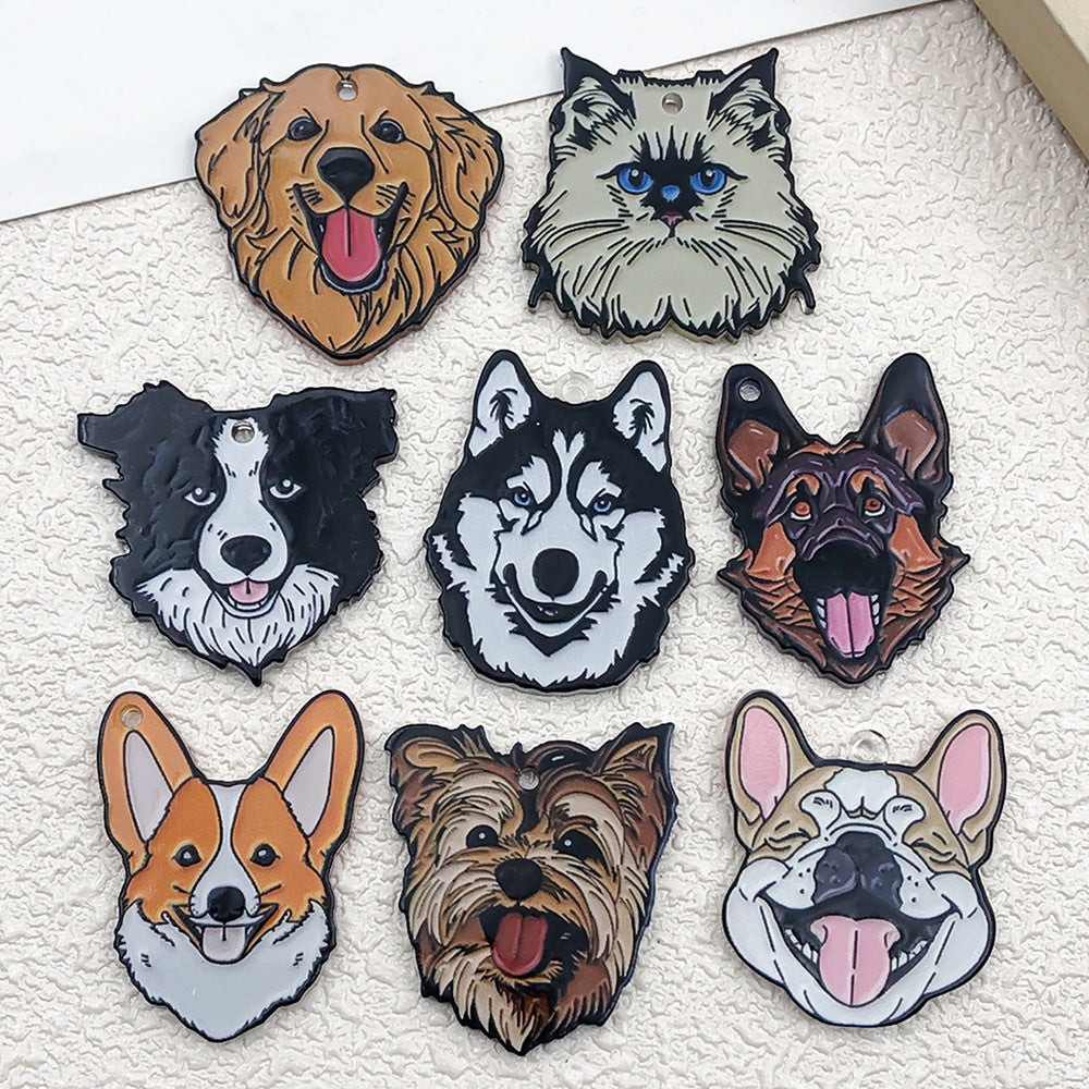 Printed Acrylic Cartoon Dog Double Sided Charm Pendant for Bracelet Necklace Keychain DIY