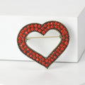 Double Heart Crystal Brooch In Red And Turquoise Decorative Lapel Pin view 4