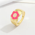 Gold Tone Enamel Signet Rings in Nine Floral Heart and Flame Designs view 6