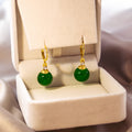Green Glossy Round Bead Simple Gold Tone Hook Earrings view 4