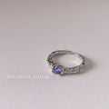 Silver Tone Purple Round Stone Ornate Leaf Open Rings In Two Styles view 7