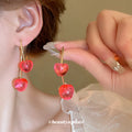 Double Cherry Drop Earrings with Slender Gold Tone Hooks view 2