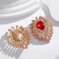 Red Gold Tone Peacock Crystal Two Designs Metal Brooch Pin view 3