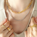 Layered Gold Paperclip And Crystal Tennis Chain Necklace view 4