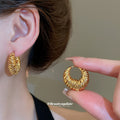 Gold Tone Textured Open Circle Huggie Earrings Statement Pair view 1
