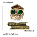 Owl on Books Brooch in Black or Brown with Green Eyes view 6