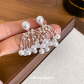 White Pearl And Silver Tone Chain Fringe Drop Earrings view 4