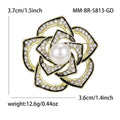 Camellia Flower Brooch In Metal With Openwork Black Enamel Petals, Crystals, And A view 6